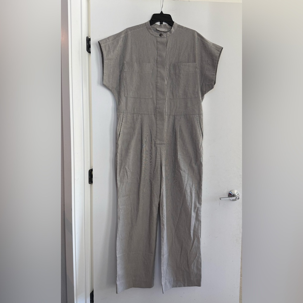 Everlane Easy Workwear Utility Striped Organic Cotton Jumpsuit Size L - Picture 2 of 5